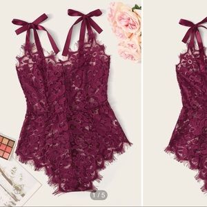 Lace Tie Shoulder Teddy Bodysuit